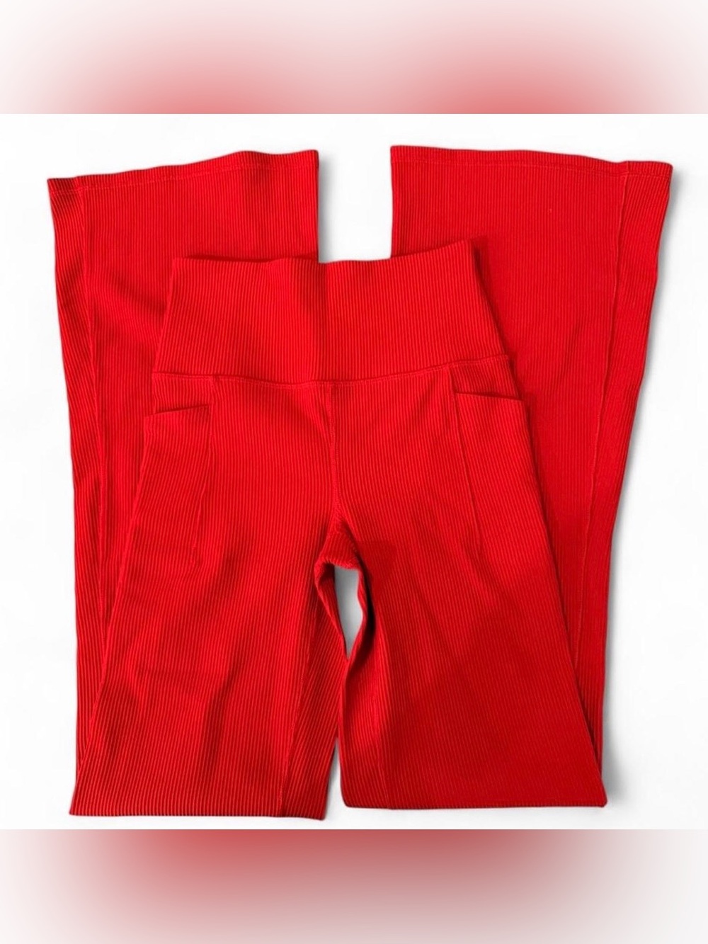 Athleta Red Ribbed Wide-Leg High-Rise Pants